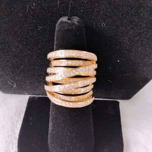 Bronzo Italia Diamonique And 18 Ct Gold Over Bronze Highway Ring